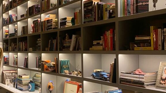 library shelves containing books