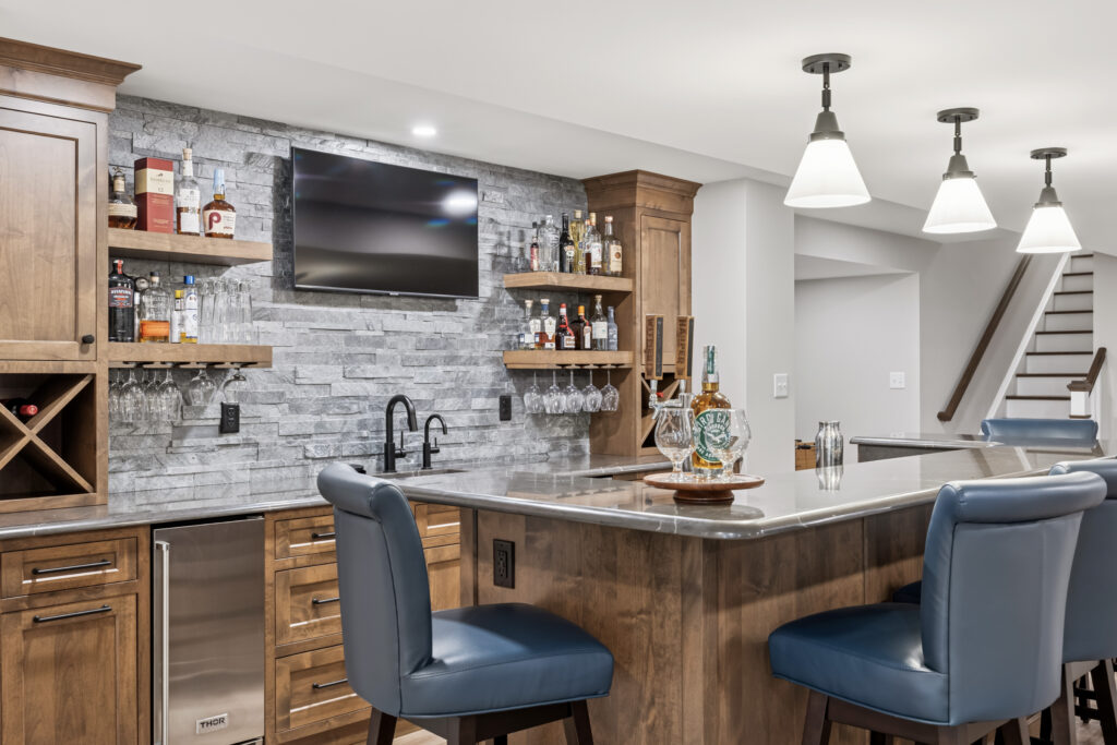 A basement bar setup