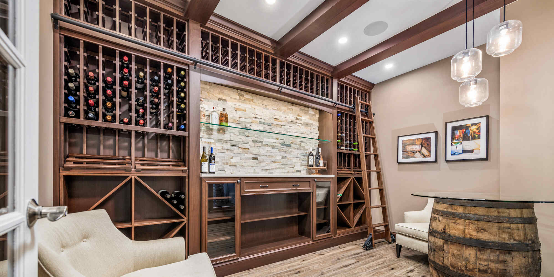 A basement wine cellar designed and built by the Windle team.