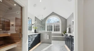 Spa-inspired bathroom with steam shower, designed and built by Windle